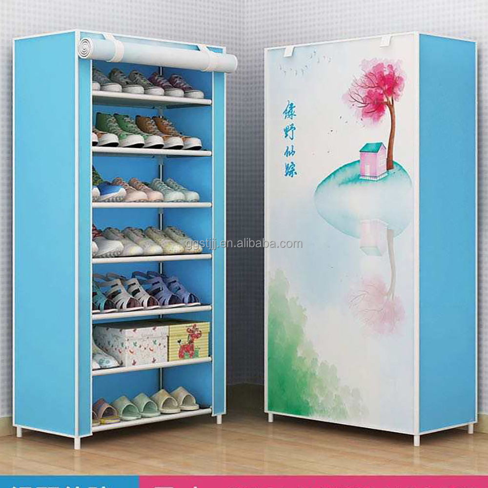 Portable fabric shoe rack organizer cabinet for store steel double layer shoes foldable matel shelf for home modern