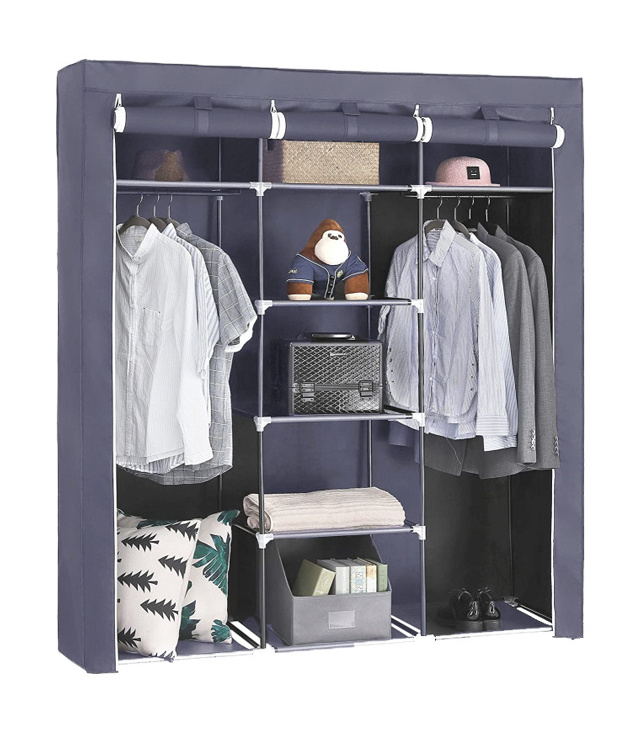 Folding Non-Woven Fabric Wardrobe with 2 Hanging Rods Portable Clothes Closet