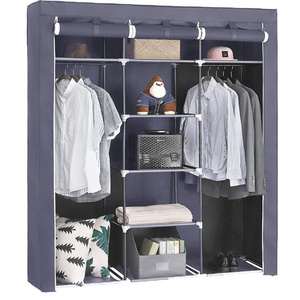 Folding Non-Woven Fabric Wardrobe with 2 Hanging Rods Portable Clothes Closet