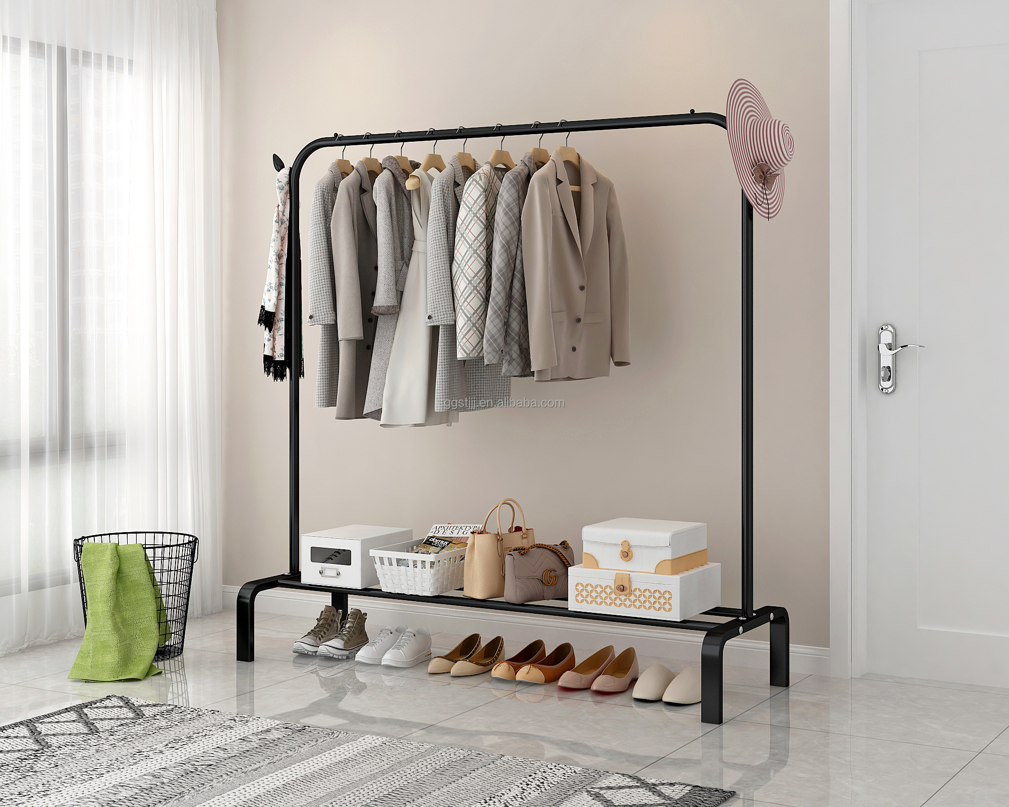 Entryway Metal Storage Garment Rack Clothing Organizer For Living Room / Bedroom clothing garment rack