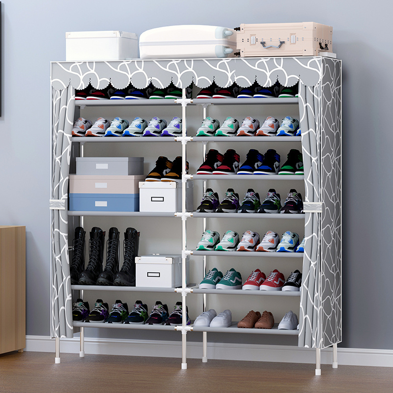 Double-Row Wholesale Modern Stainless Steel Frame Boots Cabinet Multi-Layer Shoe Racks With Dust-Proof Jacket For Home