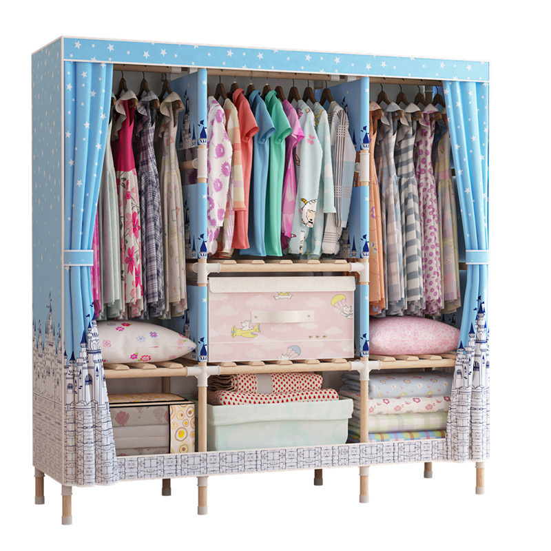 150Cm Trending Amoire Clothes Closet System Portable Bedroom Storage Armoire Wooden Frame Fabric Wardrobe Wholesale