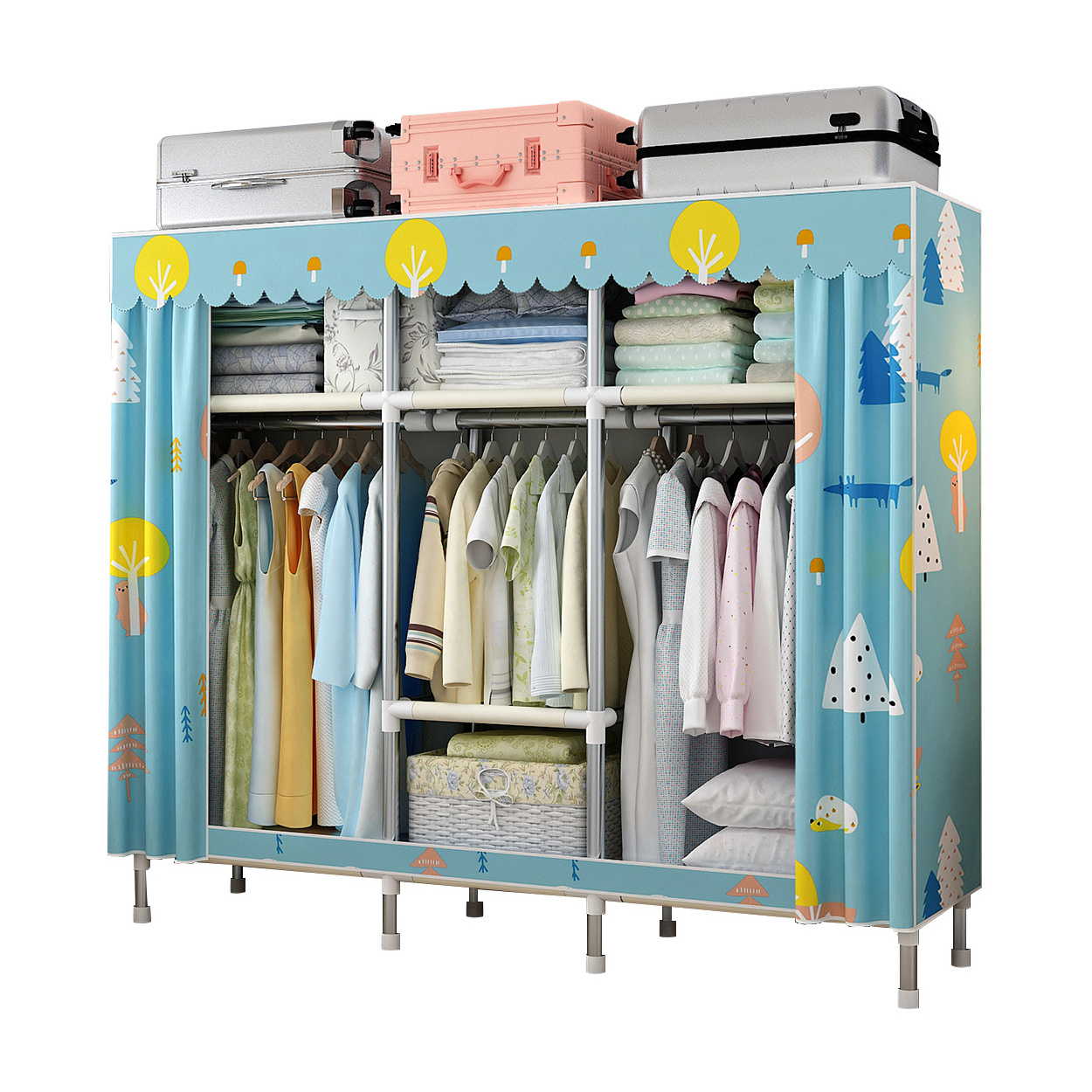 China Factory Cheap Cloth Covered Armoire Bedroom Clothes Storage Portable Armoire Fully Assembled Armoire Closet