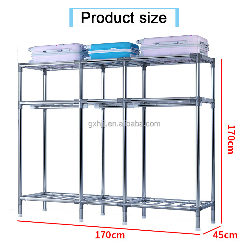 170Cm Portable Zip Up Wardrobe Baby Standing Rack For Hanging Clothes Iron Frame Closet Wardrobe