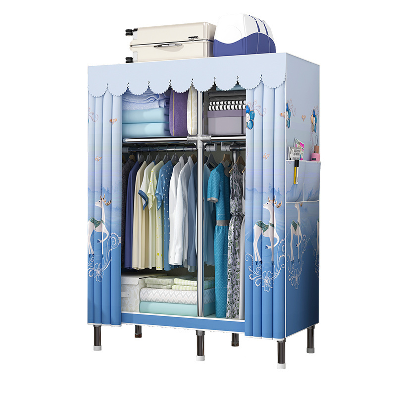 110Cm Cheap Portable Fabric Wardrobe Metal Structure Clothes Closet Heavy Duty Clothes Hanging Cabinet