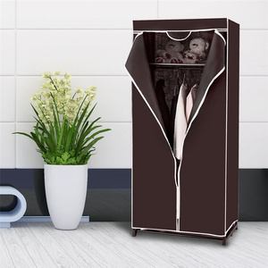 Portable Freestanding Closet Shelf Organizer Wardrobe With Hanging Rack Waterproof Fabric Metal Pipe Wardrobe