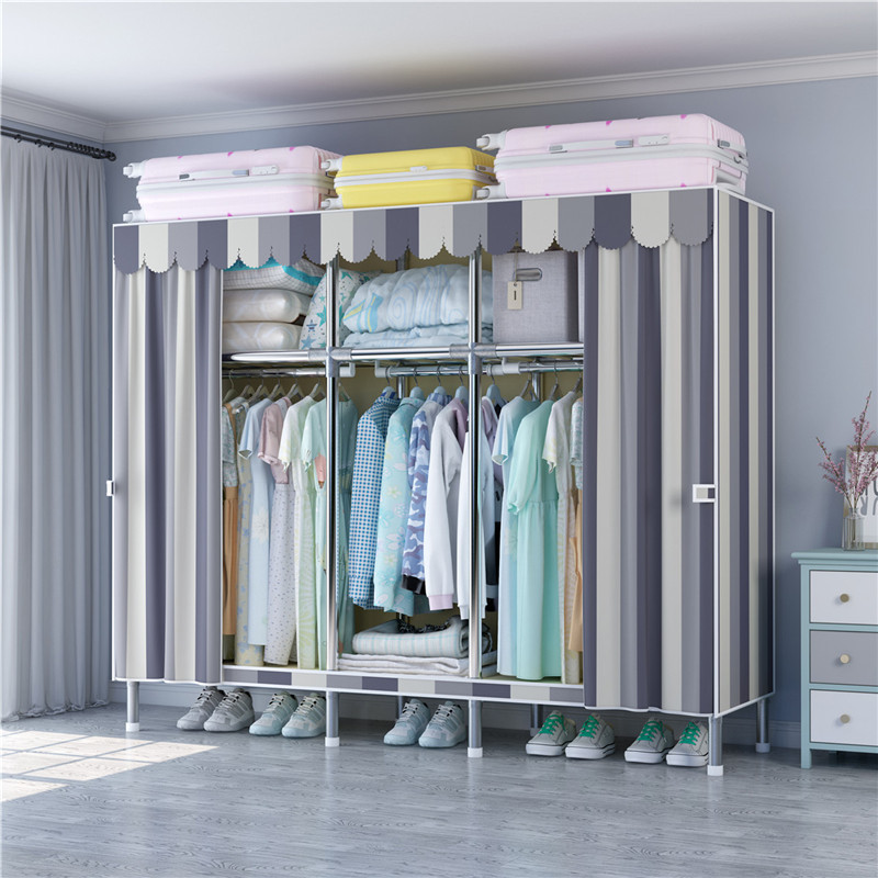 170Cm Portable Zip Up Wardrobe Baby Standing Rack For Hanging Clothes Iron Frame Closet Wardrobe