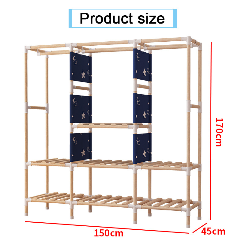 150Cm Trending Amoire Clothes Closet System Portable Bedroom Storage Armoire Wooden Frame Fabric Wardrobe Wholesale