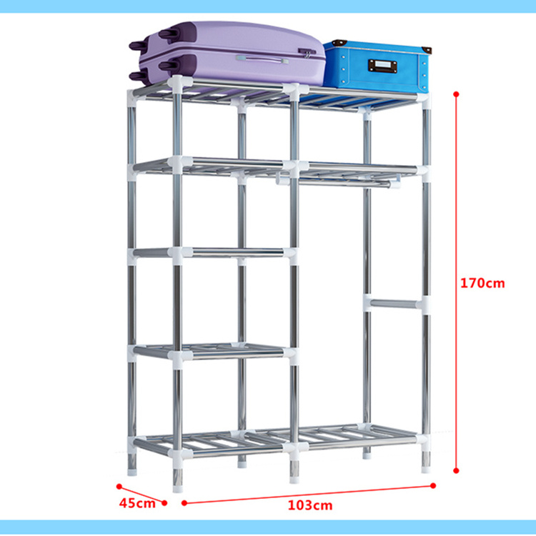 Modern Metal Stainless Steel Cabinet Closet Folding Portable Fabric Clothes Wardrobe Designer