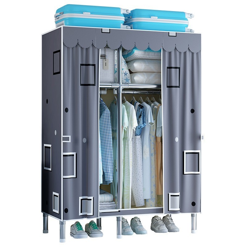 110Cm Cheap Portable Fabric Wardrobe Metal Structure Clothes Closet Heavy Duty Clothes Hanging Cabinet