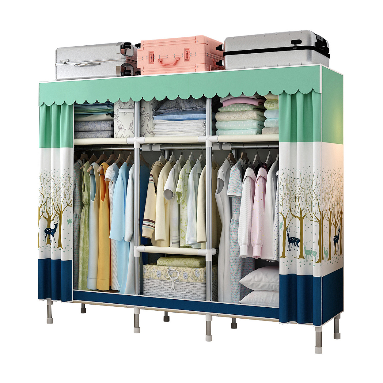 China Factory Cheap Cloth Covered Armoire Bedroom Clothes Storage Portable Armoire Fully Assembled Armoire Closet