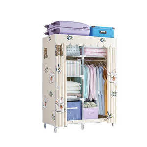 Modern Metal Stainless Steel Cabinet Closet Folding Portable Fabric Clothes Wardrobe Designer