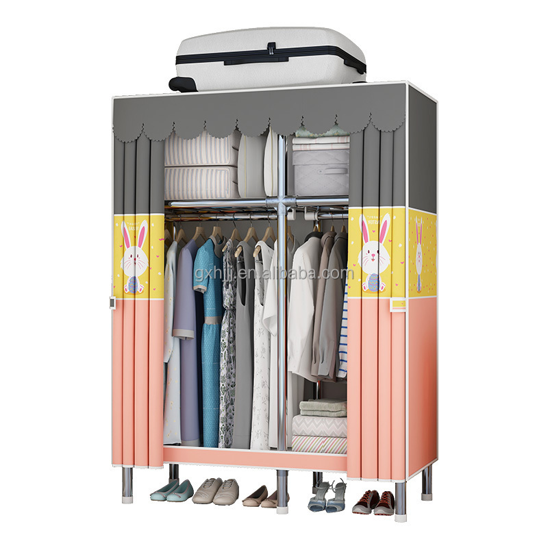 110Cm Cheap Portable Fabric Wardrobe Metal Structure Clothes Closet Heavy Duty Clothes Hanging Cabinet