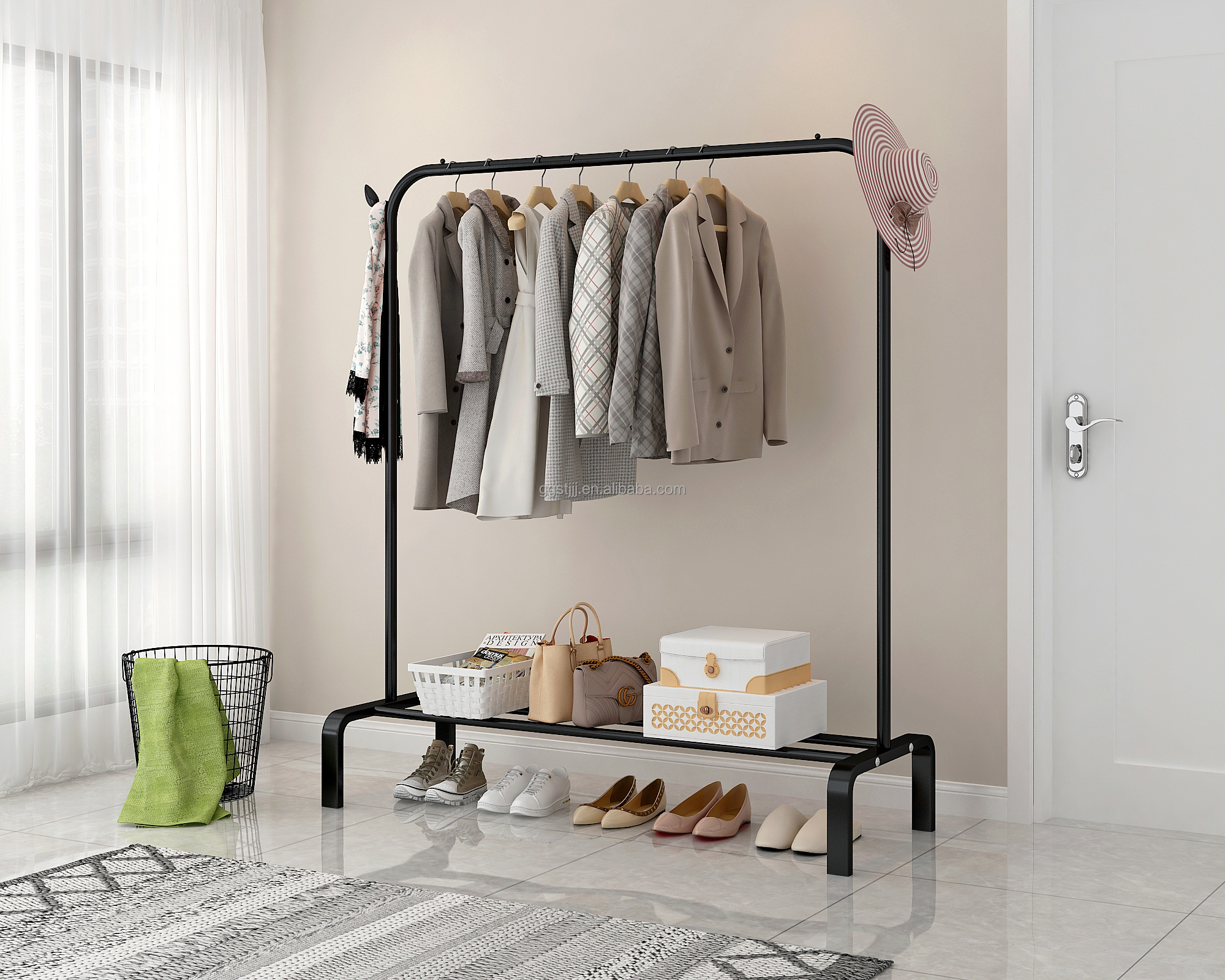 Entryway Metal Storage Garment Rack Clothing Organizer For Living Room / Bedroom clothing garment rack