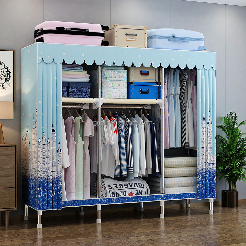 modern foldable fabric blue printed dresser storage tower collection bedroom furniture