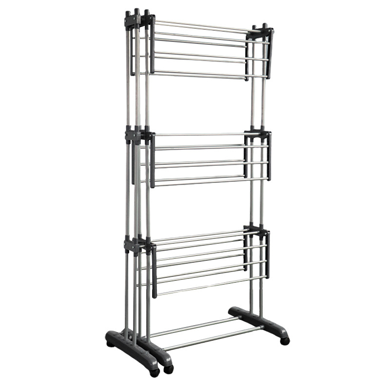 Factory Stand Type Garment Double Pole Telescopic Clothes Metal Coat Display Drying Rack