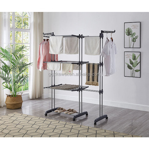 BS-8033 popular style clothes hanging dryer metal cloth hanger rack with wheels  new design multi- layers foldable and duty baby