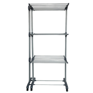 Factory Stand Type Garment Double Pole Telescopic Clothes Metal Coat Display Drying Rack