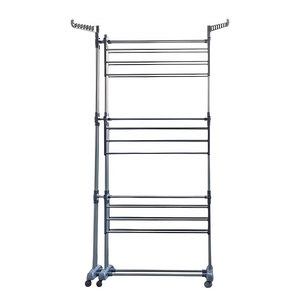 Cloth Drying Rack Folding Clothes Rail 3 Tier Clothes Horses Rack Stainless Steel Laundry Garment Dryer Stand With Two Side Wing