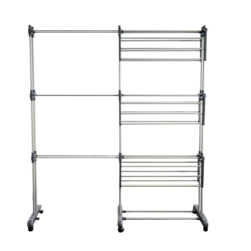 Factory Stand Type Garment Double Pole Telescopic Clothes Metal Coat Display Drying Rack