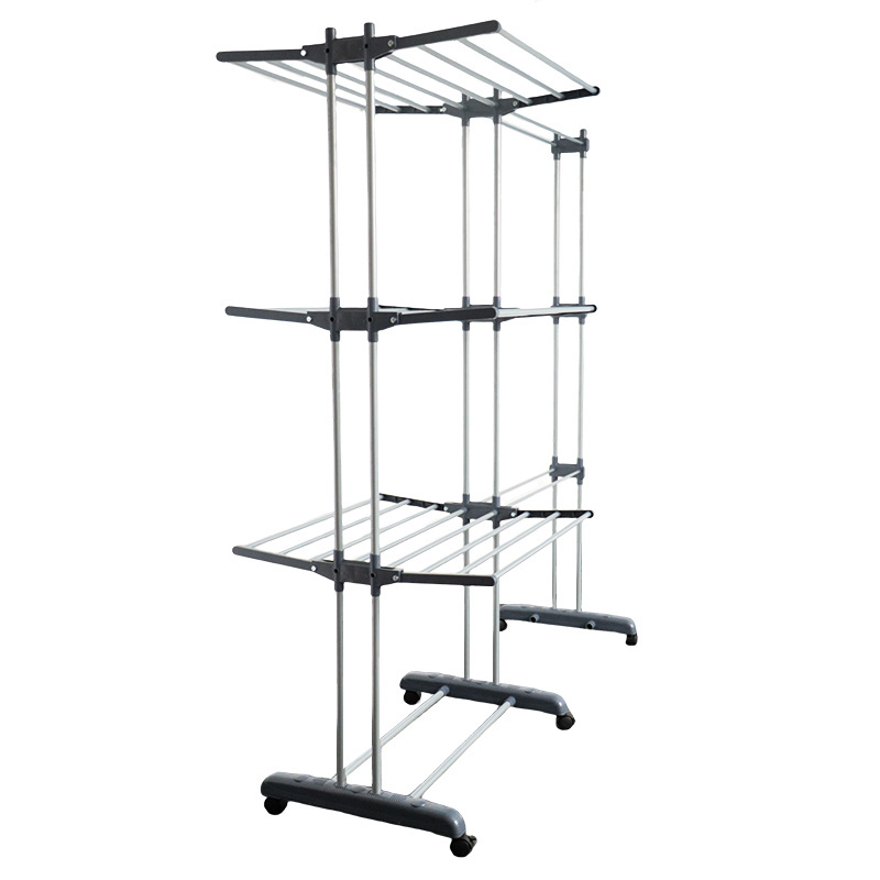 Cloth Drying Rack Folding Clothes Rail 3 Tier Clothes Horses Rack Stainless Steel Laundry Garment Dryer Stand With Two Side Wing