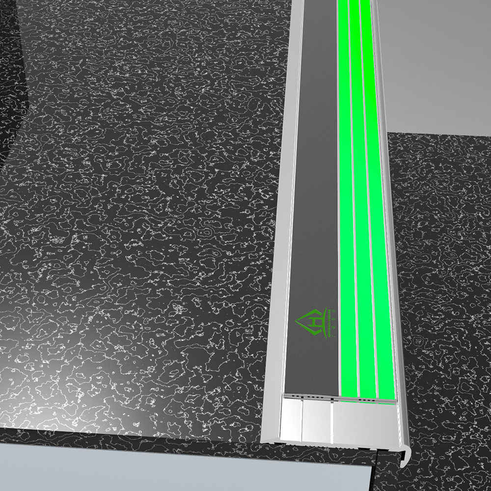 outlining stair steps luminous step nosing in green light