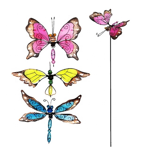 Metal Garden Ornament Butterfly 3pcs per set Glow In The Dark Metal Garden Stakes