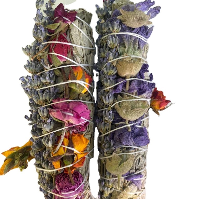 Sage stick with rose buds whosale sage sticks with petals 6 inches smudging for cleansing