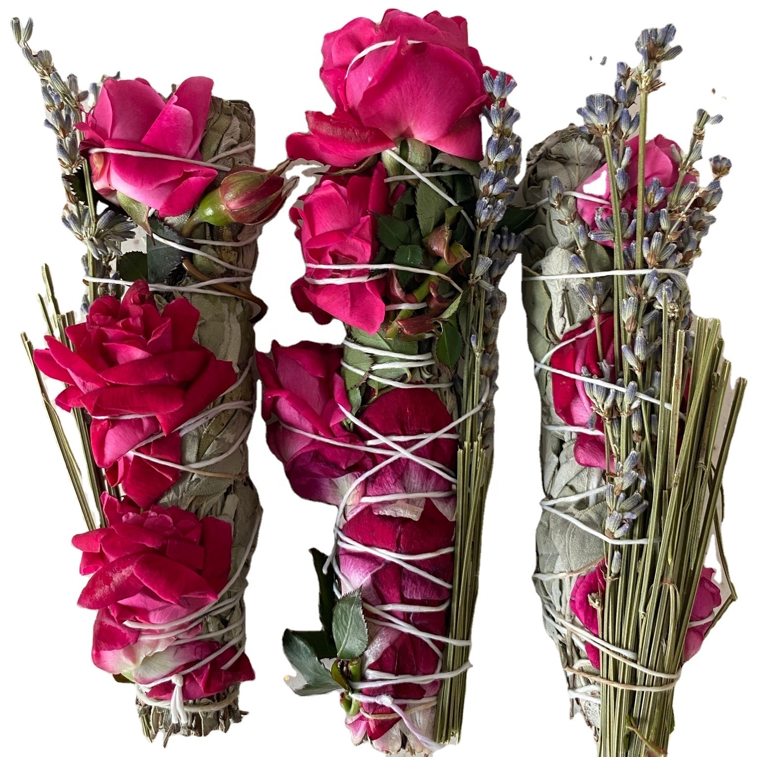 Sage stick with rose buds whosale sage sticks with petals 6 inches smudging for cleansing