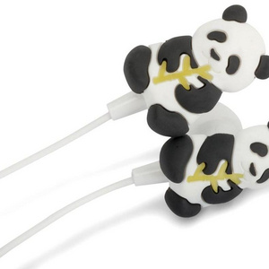 Free sample custom gift box cute cartoon panda mobile phone earphones wired headphone with mic