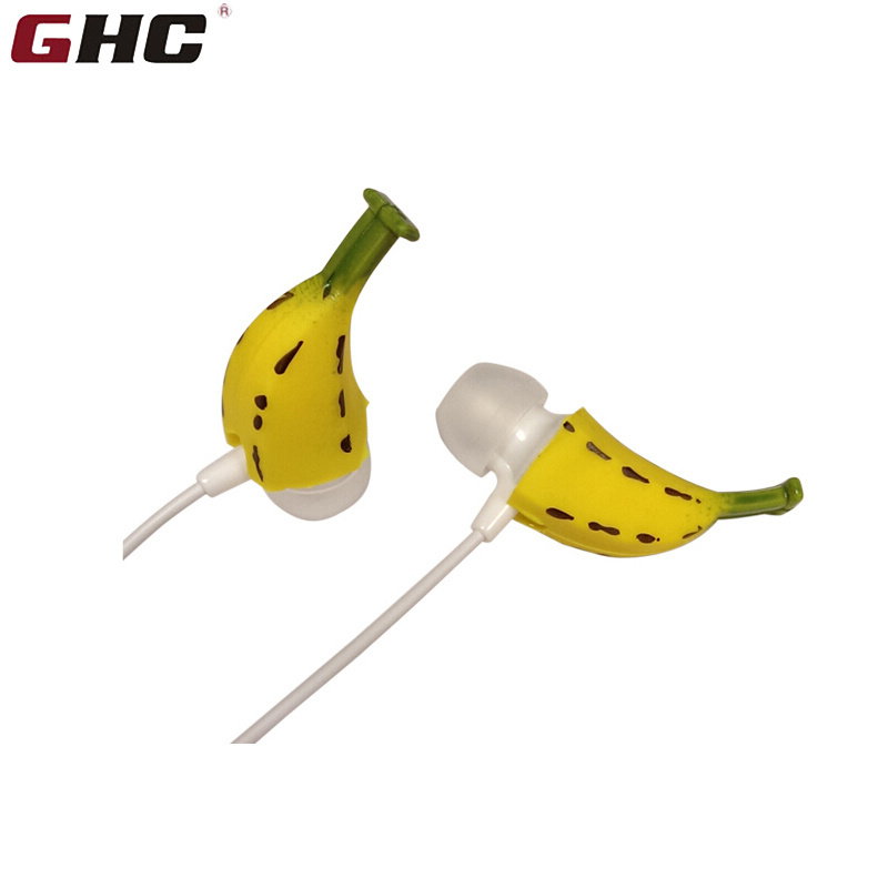 Cartoon banana earphones with 3D PVC banana design high quality earphone