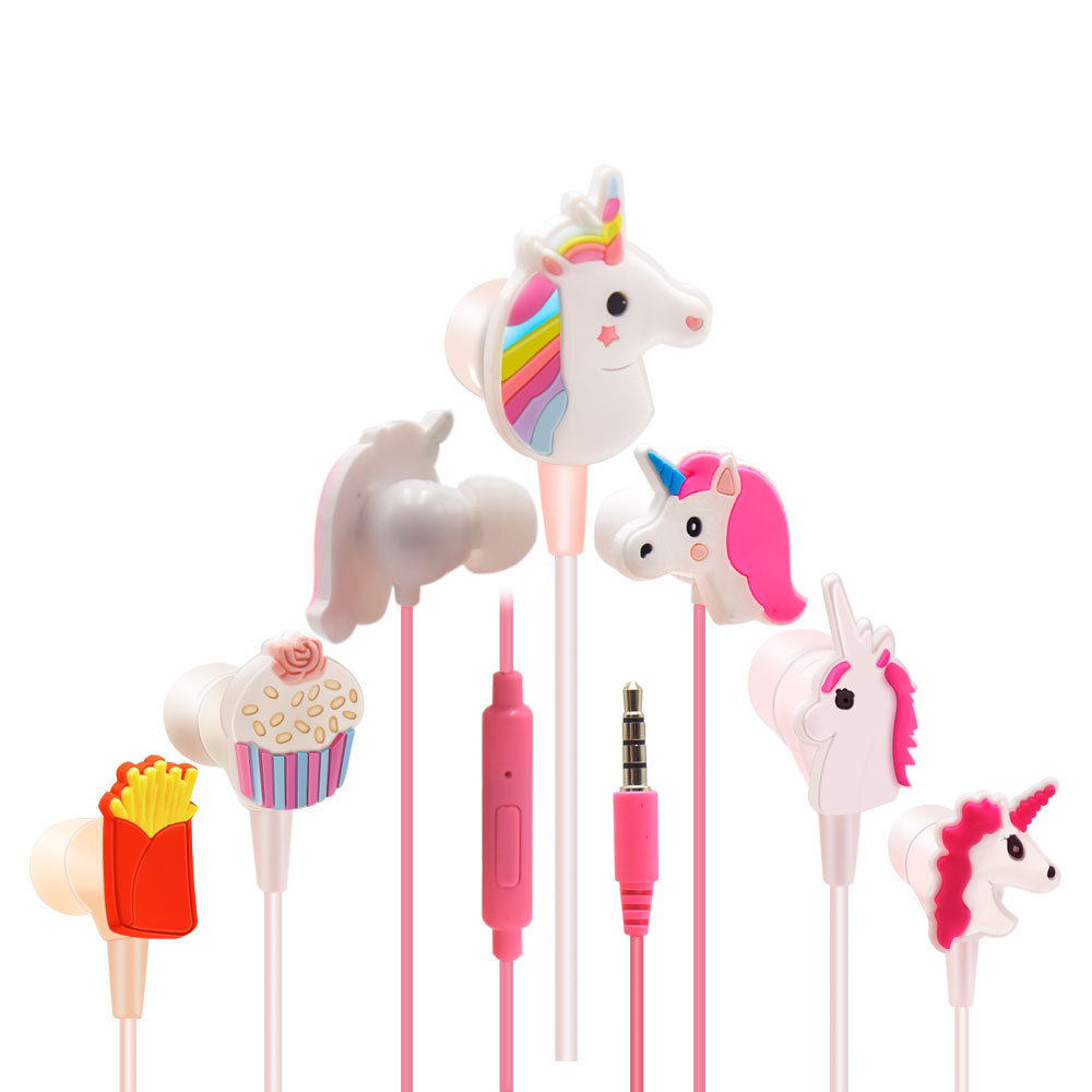 Earbuds for Kids 3D Rainbow Unicorn Earbuds with Different Earcap Cartoon Unicorn & Wired 3.5mm for Apple Samsung