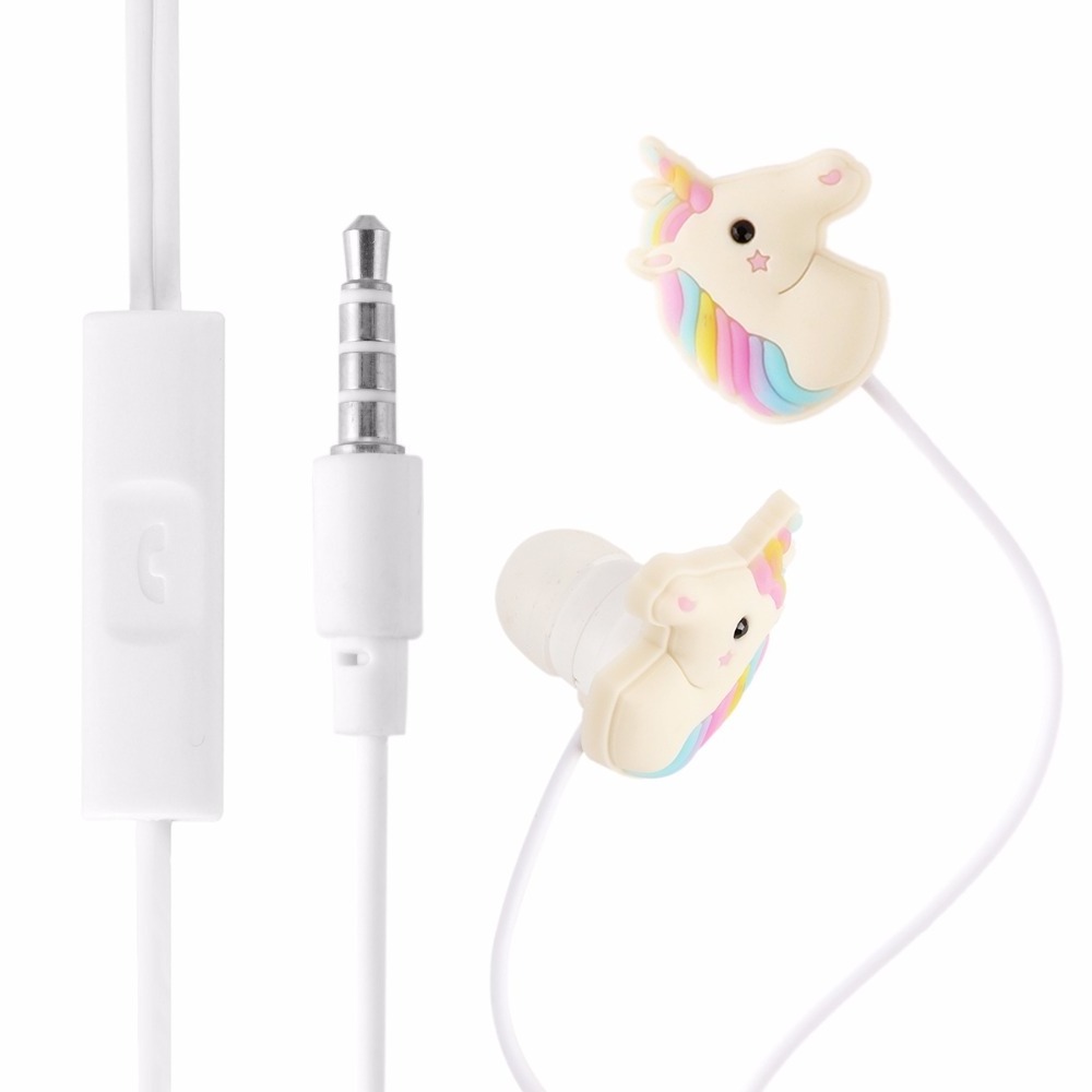 Earbuds for Kids 3D Rainbow Unicorn Earbuds with Different Earcap Cartoon Unicorn & Wired 3.5mm for Apple Samsung