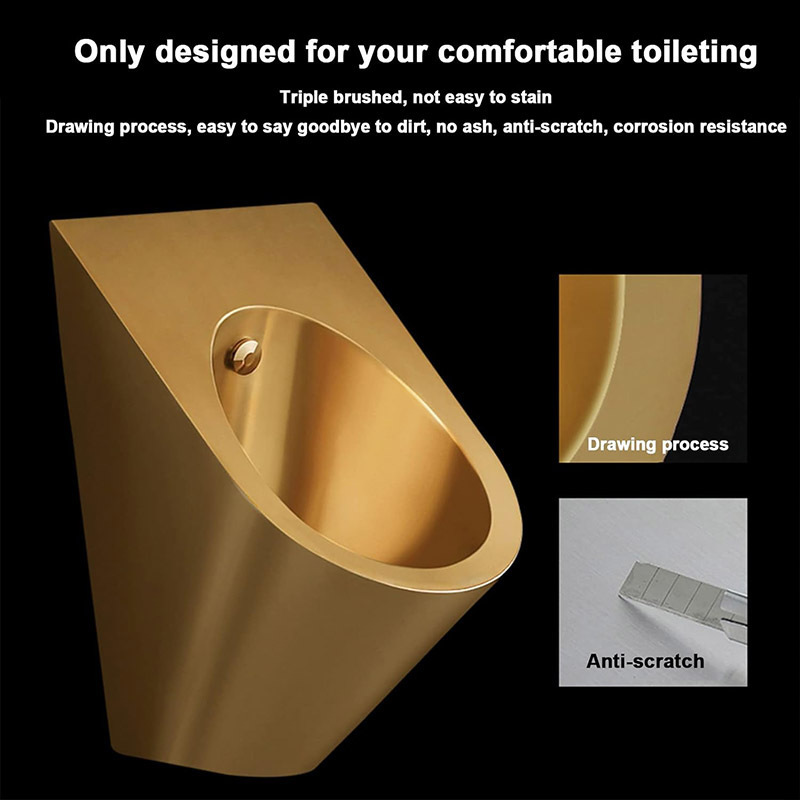 Custom OEM Gold Wall-Mounted Male Waterless Sensor Urinal for Bathroom Stainless Steel Men's Toilet