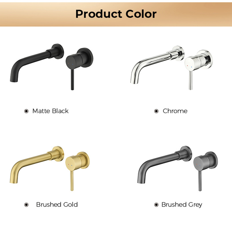 Brushed Gold Stainless Steel Wall Mounted Basin Faucet Mixer Tap with Single Handle Hot and Cold Water