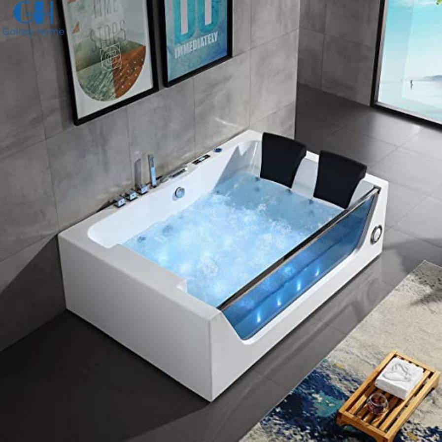 Surfing Design Freestanding Corner Air Jet Bubble Acrylic Corner Bathtub Hydro Soaking Tub Spa Massage Glass Whirlpool Bathtub