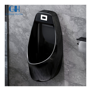 Black Wall-Mounted Male Urinal with Automatic Sensor - Ideal for Men's Bathroom as a Space-Saving Toilet