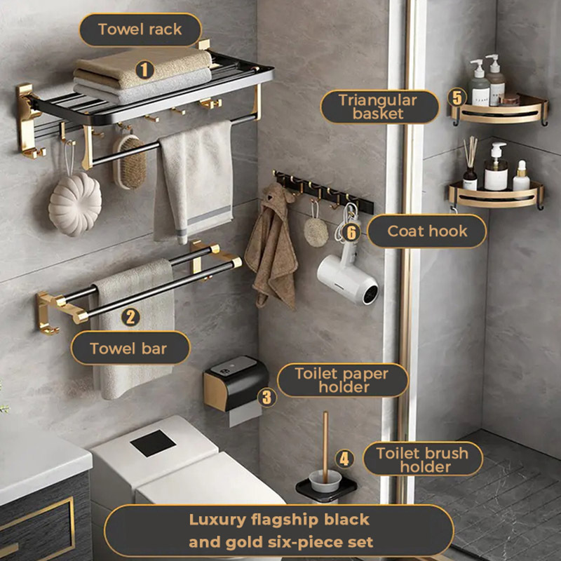 Hot Selling Fashion Light Luxury Punch-Free Wall Hanging Bath Towel Toilet Rack Bathroom Storage Rack