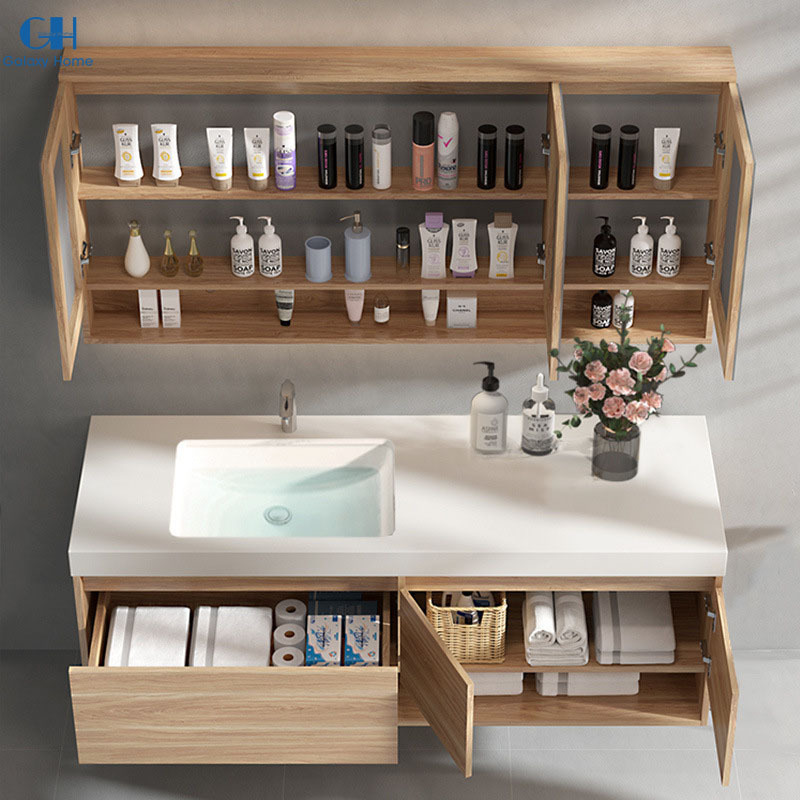 Luxury Fashion Design Wall Mount Solid Wood Bathroom Furniture Vanity Cabinet With Sink