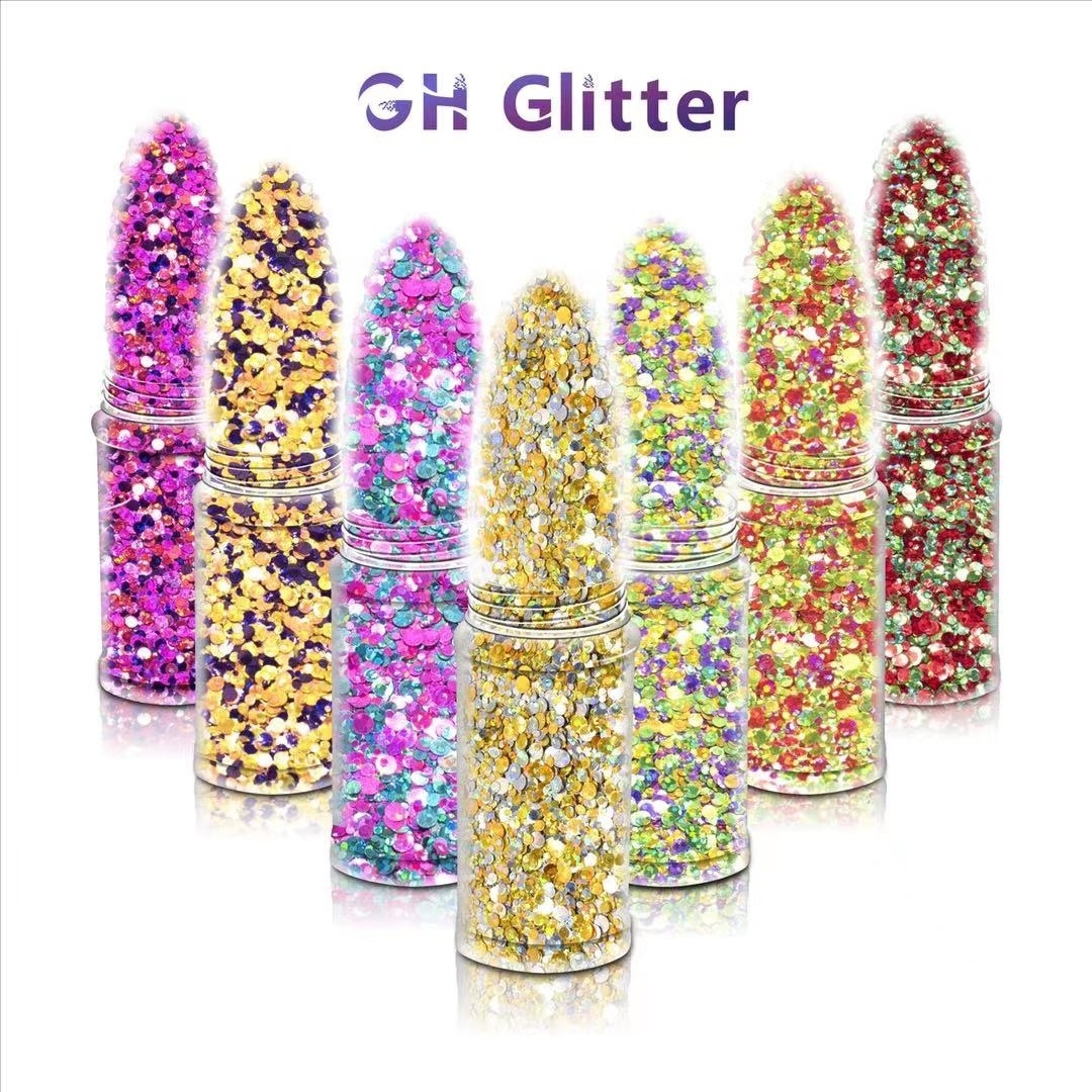 Hot Sale Subpackage Dot Chunky Mixed Glitter Powder 1mm 2mm 3mm Round oz Bottled Nail Art Starry Colors Sequin DIY Wholesale