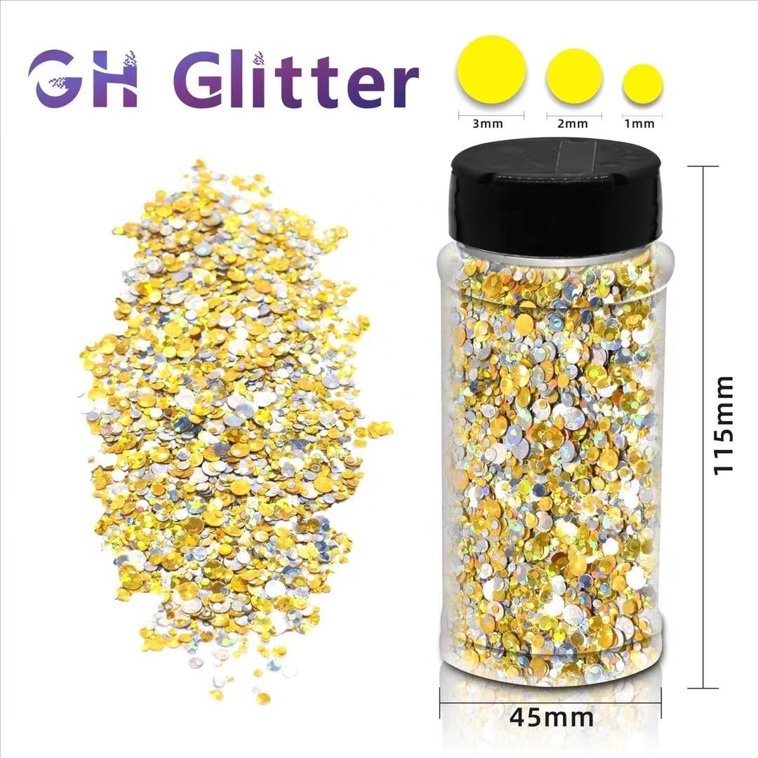 Hot Sale Subpackage Dot Chunky Mixed Glitter Powder 1mm 2mm 3mm Round oz Bottled Nail Art Starry Colors Sequin DIY Wholesale