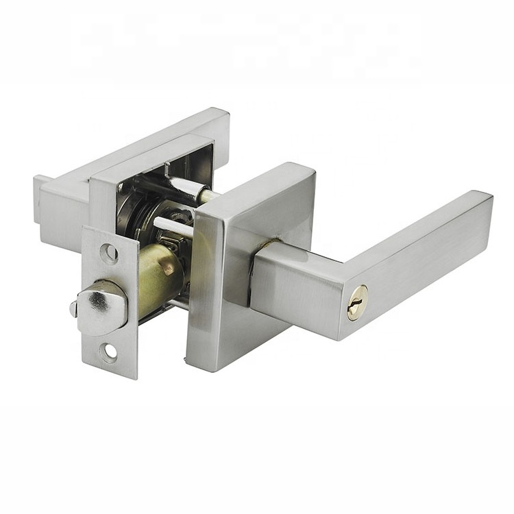 American Modern Style Square Rosette Door Handle Lock Zinc Alloy Heavy Duty Tubular Leverset