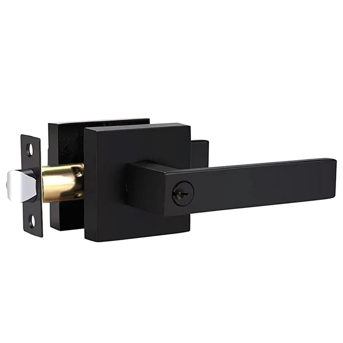 Popular square rose modern design Zinc alloy matt black interior lever door handle lock