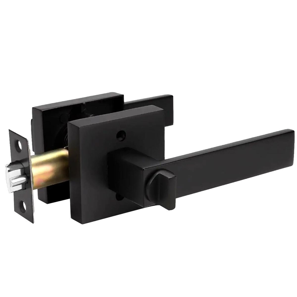 Popular square rose modern design Zinc alloy matt black interior lever door handle lock