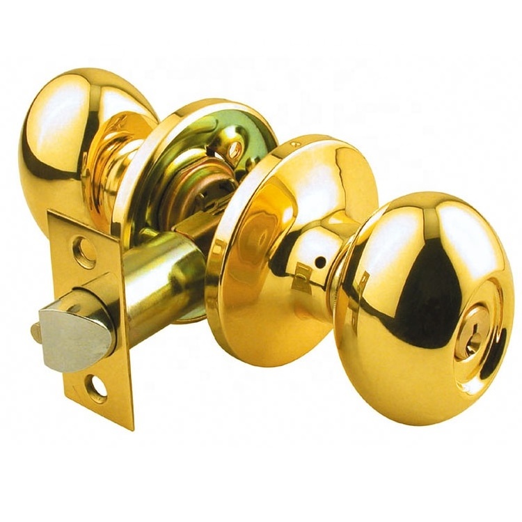 Door Lock Factory Price North American Popular Egg Shape Lever Lock Polished Brass Keyed Entry Tubular Knobset