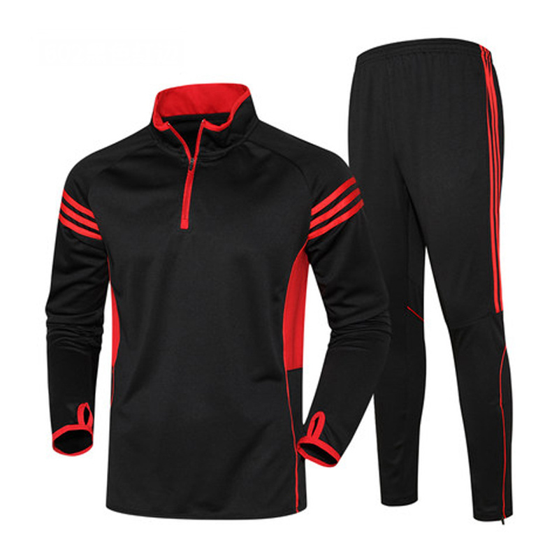 Custom Logo Street Wear Overall Men 2 Piece Track Suit Fashion High Quality Red Black Zipper Sports Wear Tracksuit Comfortable