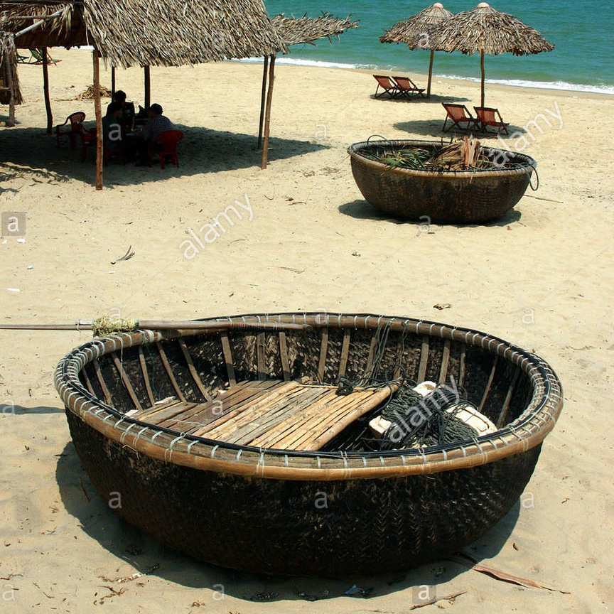 Very Cheap Round Bamboo Coracle Basket Boat With Paddles from Vietnam