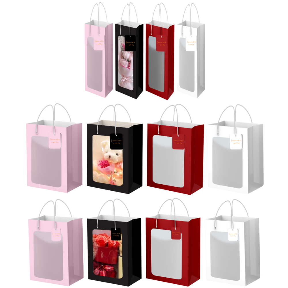 Gift paper bag Paper bag with window Recycled Material Flower And Packaging Soft Rope Handle Custom Colors