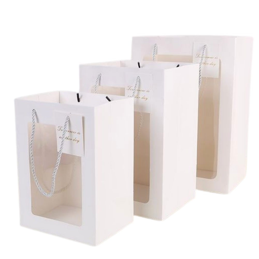 Gift paper bag Paper bag with window Recycled Material Flower And Packaging Soft Rope Handle Custom Colors