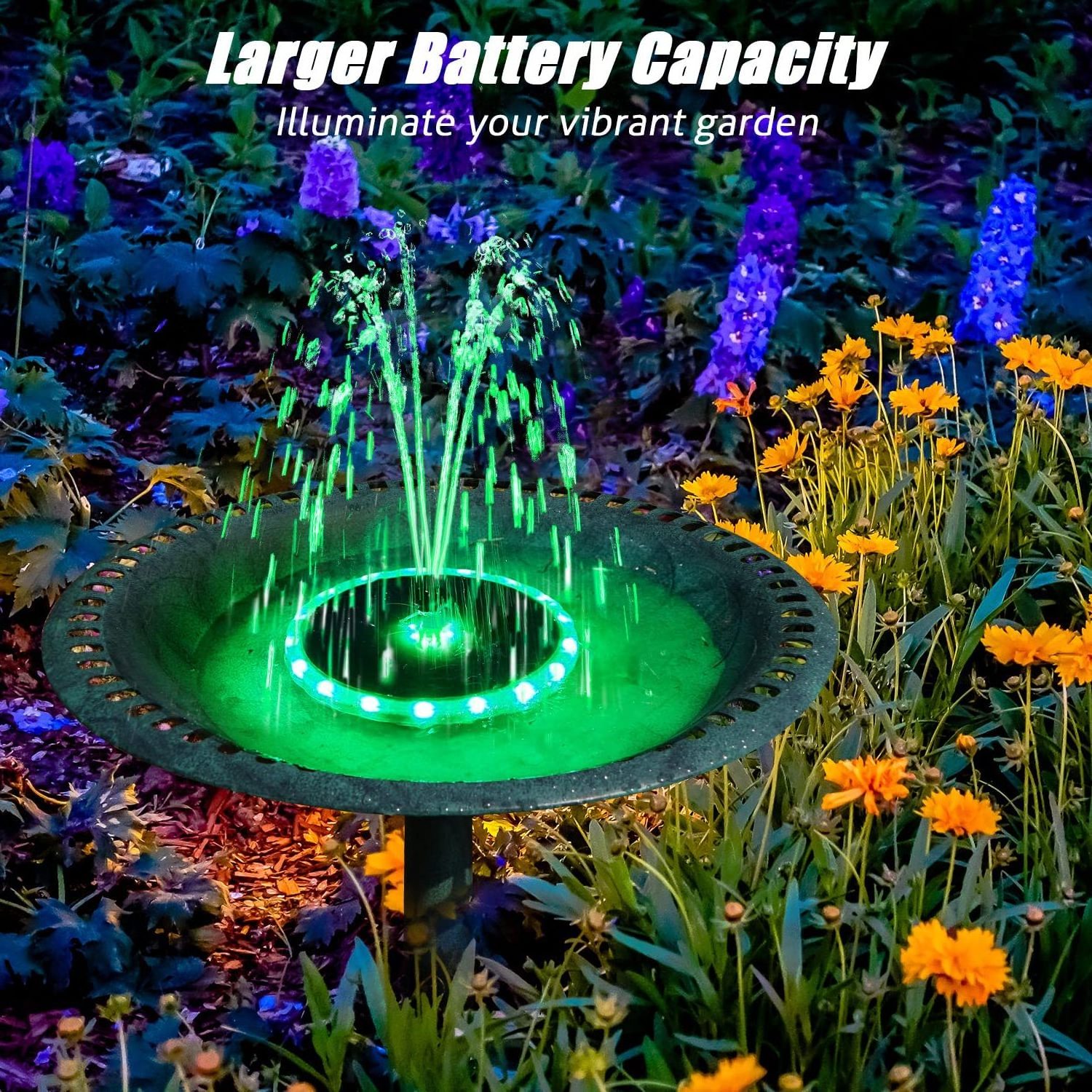 4W 4000mAh Battery Color LED Lights Outdoor Solar Fountain Pump with 7 Nozzles and 4 Fixers for Garden Pool Pond Decoration